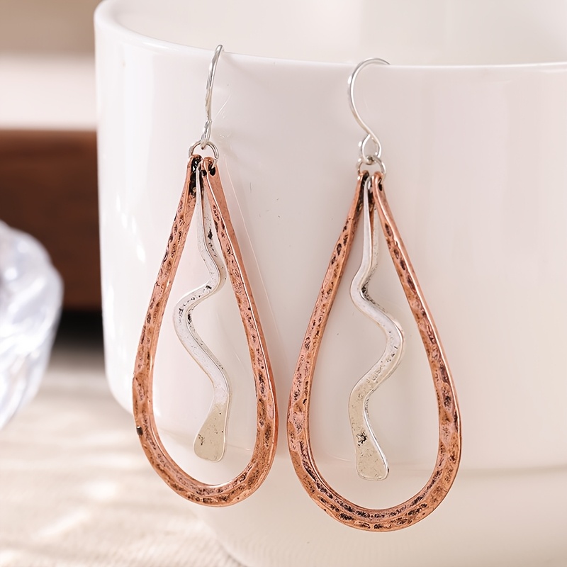 Women's Vintage Two-Tone Water Droplet Shaped Hanging Earrings